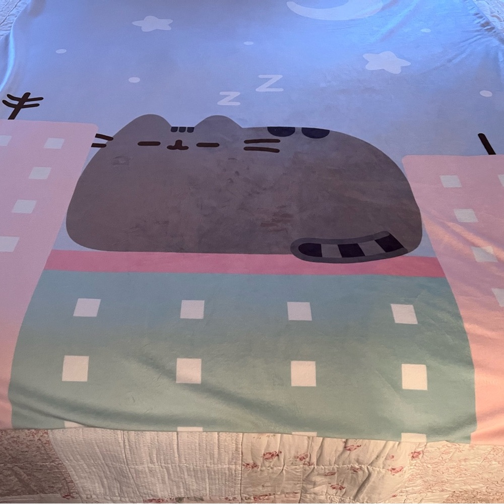 Pusheen Gray and Pink Cat Blanket